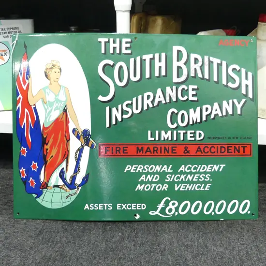 ENAMELLED METAL SIGN 'SOUTH BRITISH INSURANCE' 460x610mm