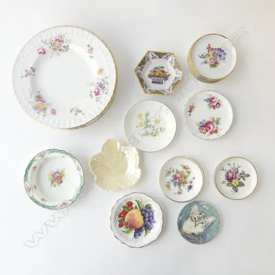 ROYAL CROWN DERBY LUNCH PLATES & VARIOUS ASST DISHES ROYAL DOULTON, BELLEEK ETC