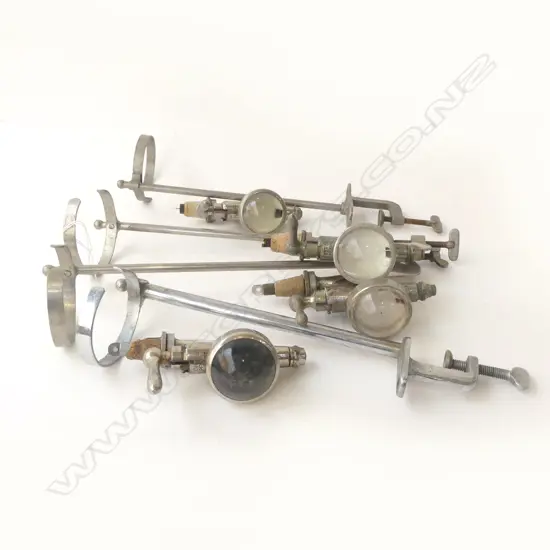 FOUR VINTAGE OPTIC PEARL SPRIT DISPENSERS WITH STANDS, GASKELL & CHAMBERS ETC, L.400MM