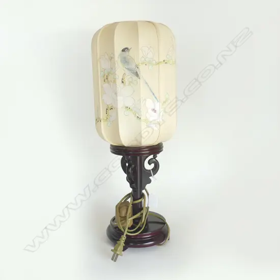VINTAGE CHINESE LAMP, WOODEN BASE H.490mm (inclds shade)