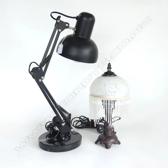 2 LAMPS; TIFFANY STYLE & MARBLE BASED BLACK ANGLE POISE