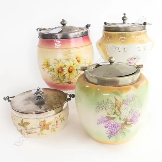 4 EDWARDIAN BISCUIT BARRELS H180MM TALLEST