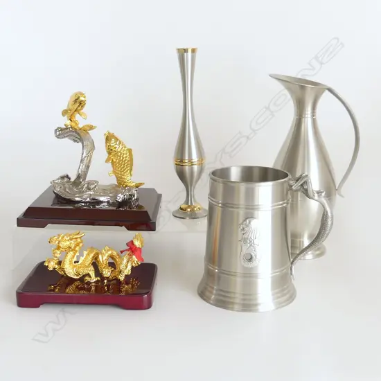 2 ORIENTAL ORNAMENTS H160 TALLEST & 3PCS SINAGAL PEWTER TALLEST 220MM