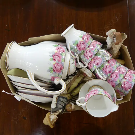 ASST. CUTLERY + TEA SET (1 CUP w. HAIRLINE)