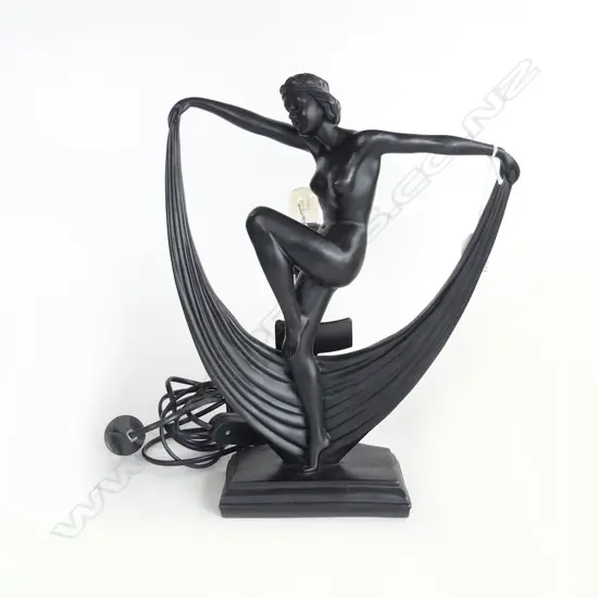 DECO STYLE BLACK RESIN NUDE FIGURE LAMP H.340mm