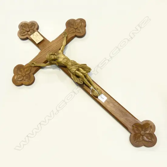 CARVED WOODEN WALL CRUCIFIX w. RESIN CHRIST H.795mm