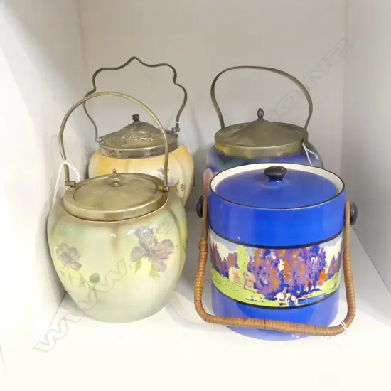 4 EDWARDIAN BISCUIT BARRELS H180MM TALLEST