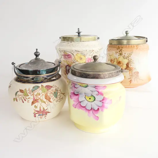 4 EDWARDIAN BISCUIT BARRELS  H180MM TALLEST