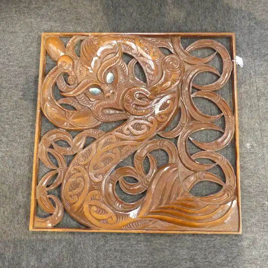 CARVED MAORI TANIWHA PANEL 600x600mm