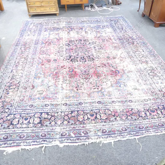 LARGE HAND KNOTTED PERSIAN CARPET (showing signs of wear) 2600 x 3600mm