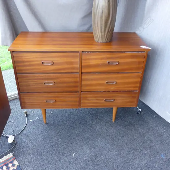 RETRO MAHOGANY VENEER 6 DRAWER CHEST 975x395x715mm