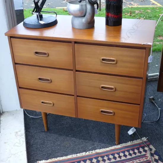 RETRO MAHOGANY VENEER 6 DRAWER CHEST 800x395x720mm