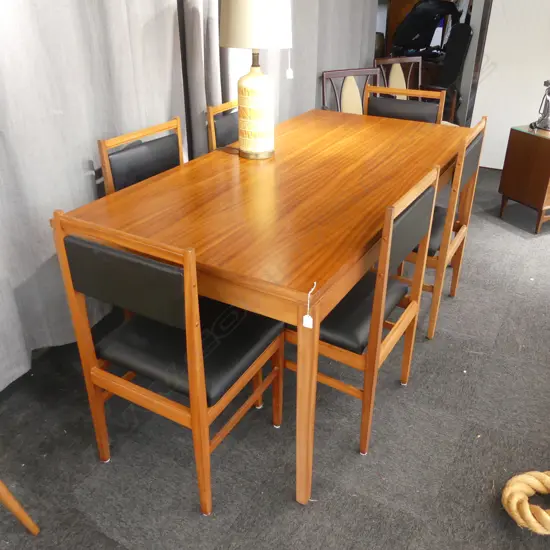 MID CENTURY / RETRO MAHOGANY DINING TABLE & 6 CHAIRS (in the style of Vlad Cacala) 1825x915x755mm