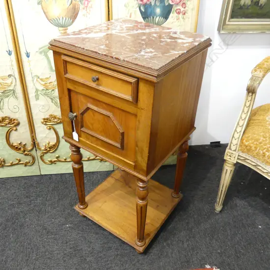 FRENCH CHERRY WOOD MARBLE TOP BEDSIDE CABINET 380x380x835mm