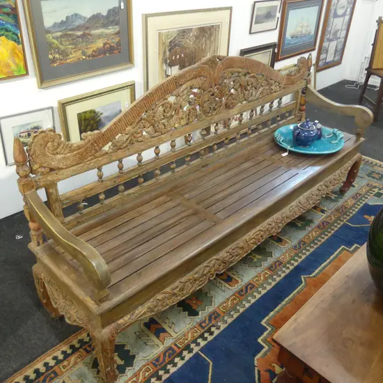 LG INDONESIAN CARVED TEAK? BENCH W.2100mm