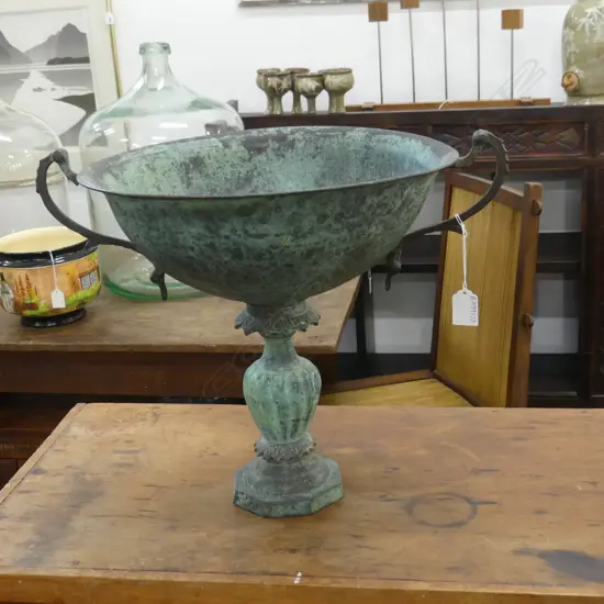 METAL BOWL, VERDIGRIS FINISH H.355mm