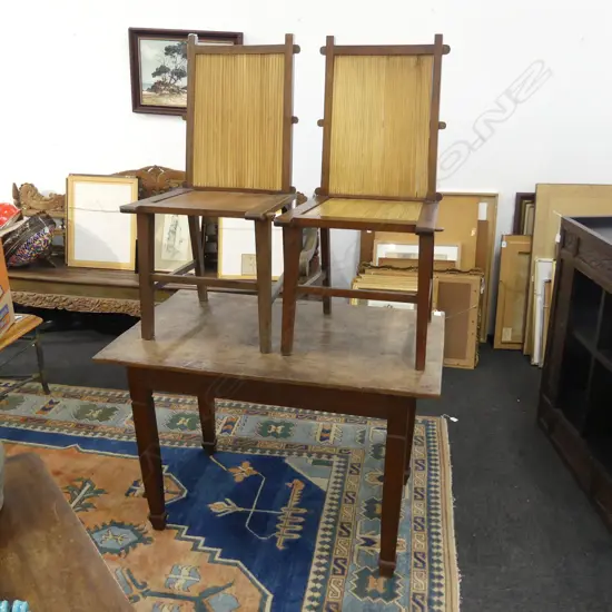 RUSTIC WOODEN DINING TABLE 1075x650x730mm + 2 CHAIRS