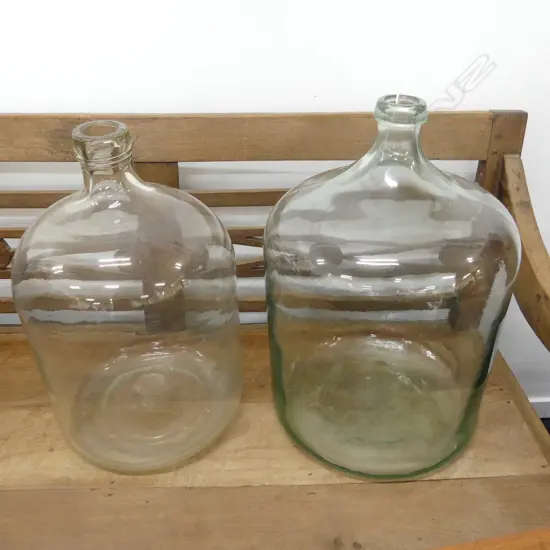 2 LARGE CLEAR GLASS CARBOY BOTTLES H.500mm