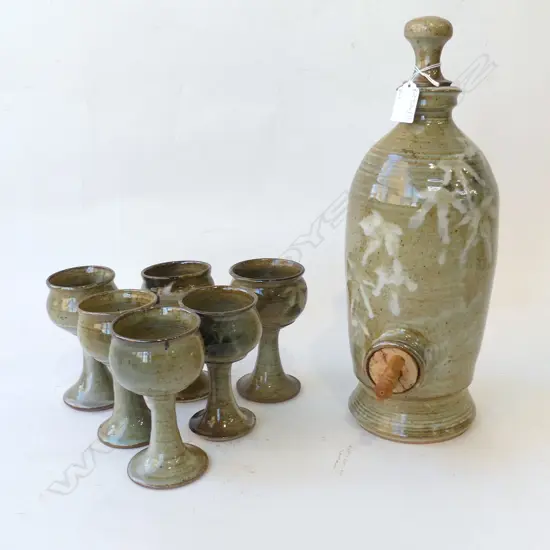STUDIO POTTERY EWER H.390mm + 6 GOBLETS