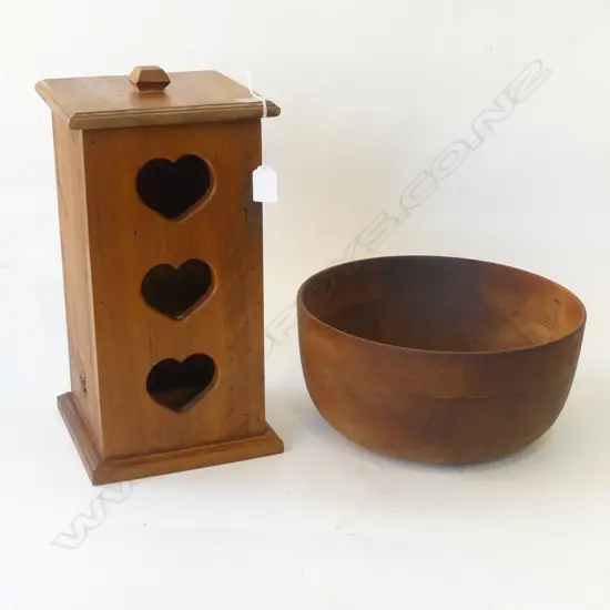 WOODEN BOWL 305mm dia & LIDDED CONTAINER H.390mm