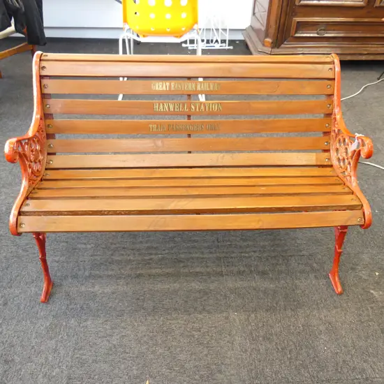 BENCH SEAT W.1080mm RED PAINTED CAST IRON ENDS