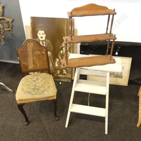 3 PCES; SIDE CHAIR, WHITE LADDER, 3 TIER WALL SHELF