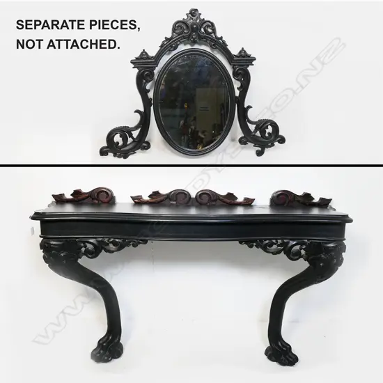 VICTORIAN EBONISED TABLE w. MIRROR (UNATTACHED) (with faults)
