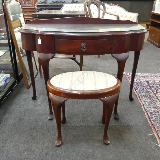 HALL TABLE, GLASS TOP + STOOL W.930mm