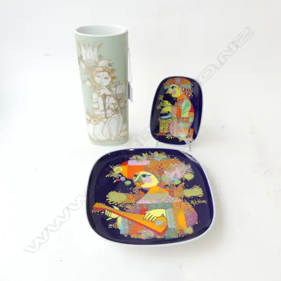 3 PCES BJORN WIINBLAD ROSENTHAL; VASE H.210mm, 2 DISHES