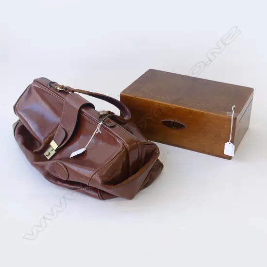 CELLINI LEATHER BAG W.420mm + INLAID BOX W.300mm