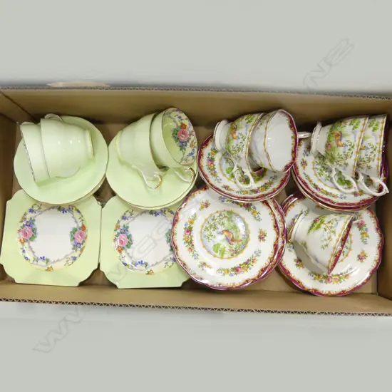 BOX LOT 2 PART TEASETS R/A  CHELSEA BIRD PAT  & AYNSLEY ROSE PAT