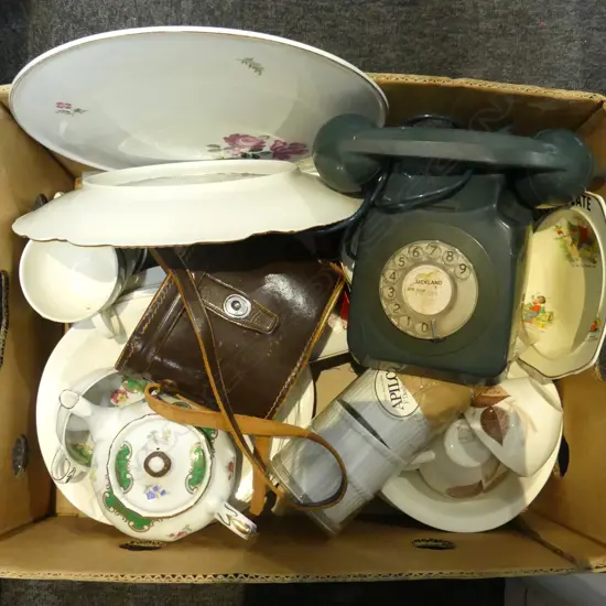 ASST. CHINA, DIAL PHONE, CASED BINOCULARS