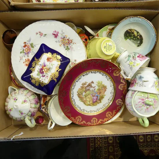 BOX LOT  CHINA HAMMERSLY LIDDED BOX  LIMOGE PLATES ETC