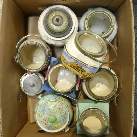 BOX LOT  EDWARDIAN BISCUIT BARRELS NO LIDS FAULTS ETC