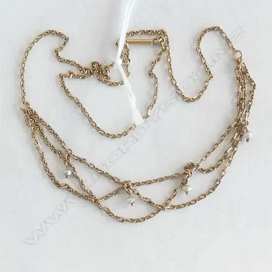 9ct ROSE GOLD & 4 SEED PEARL EDWARDIAN NECKLACE 7gms