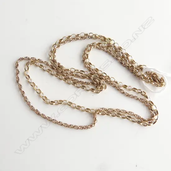 2 GOLD CHAINS w. 1 SPRING CLASP, 9CT & 8CT 9.9gms