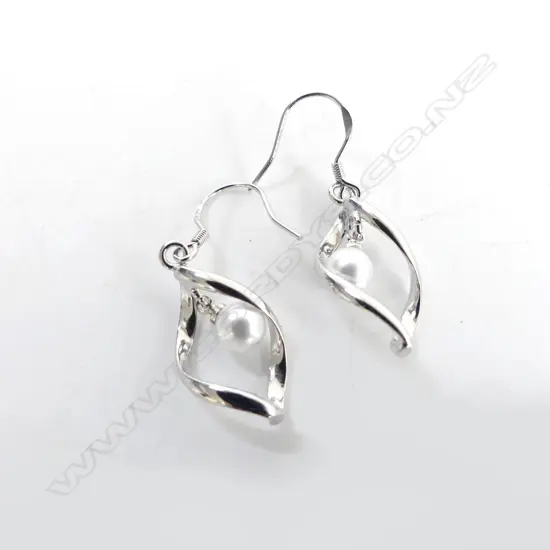 PAIR SILVER AND COSTUME PEARL EARRINGS