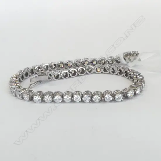 STG & FAUX DIAMOND TENNIS BRACELET (clasp is faulted)