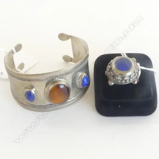 AFGHAN LAPIS RING & SILVER/AMBER/LAPIS CUFF