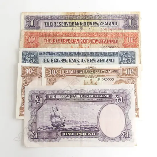  6 NZ BANKNOTES 3  10 SHILLING NOTES  2 ONE POUND NOTES & 1 5 POUND NOTE