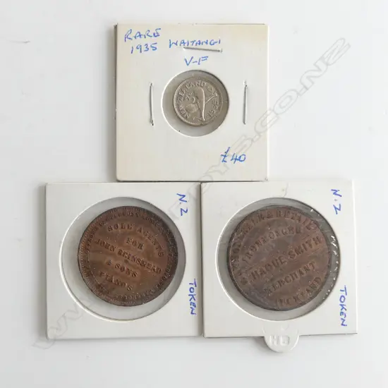 2 COLLECTORS NZ TRADING COINS & RARE NZ 1935 THREE PENCE
