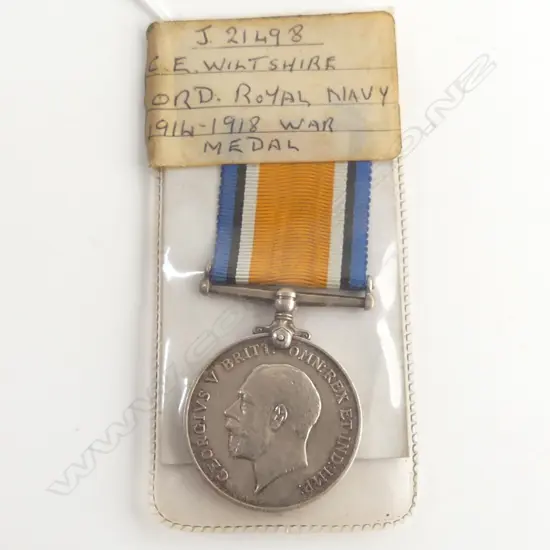 WW1 SERVICE MEDAL C E WILTSHIRE ORD ROYAL NAVY 