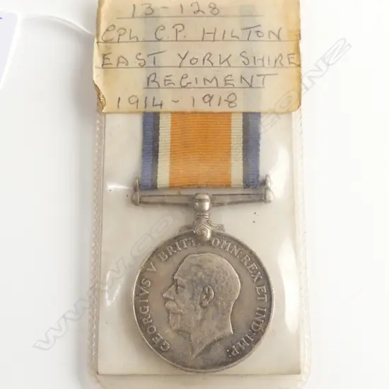 WW1 SERVICE MEDAL CPL C P HILTON EAST YORKSHIRE REDG