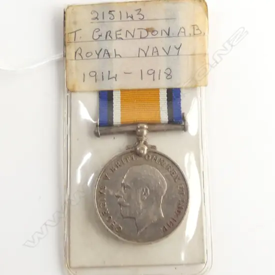 WW1 SERVICE MEDAL T GRENDON A B ROYAL NAVY
