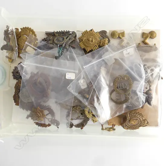 SMALL TRAY OF 40 MILITARY HAT BADGES SHOULDER BADGES ETC