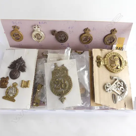 SMALL TRAY OF 40 MILITARY HAT BADGES SHOULDER BADGES ETC