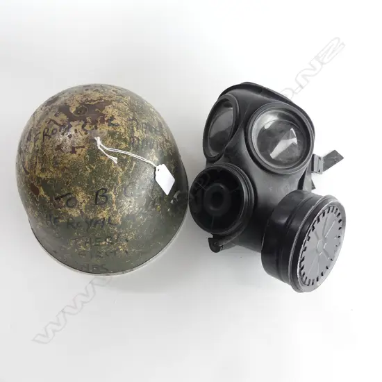 AMERICAN PARACHUTE HELMET  & AVON UK GAS MASK 