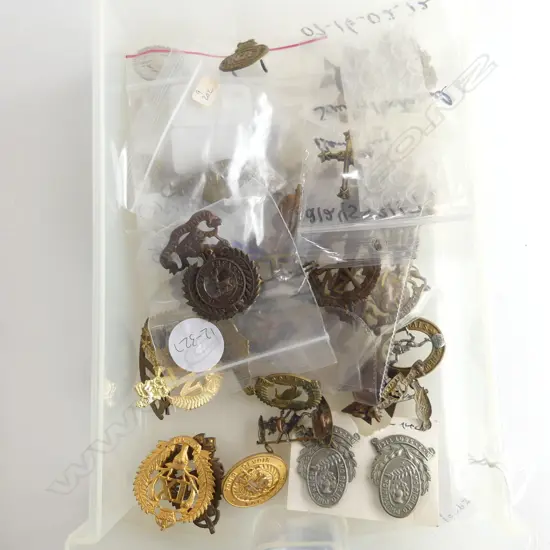 SMALL TRAY OF 40 MILITARY HAT BADGES SHOULDER BADGES ETC