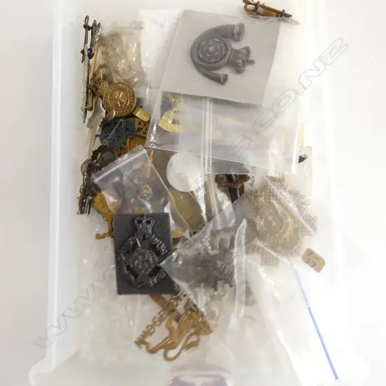 SMALL TRAY OF 40 MILITARY HAT BADGES SHOULDER BADGES ETC