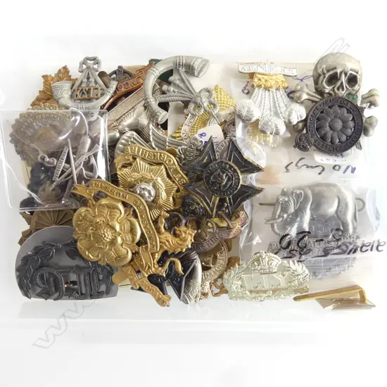 SMALL TRAY OF 40 MILITARY HAT BADGES SHOULDER BADGES ETC